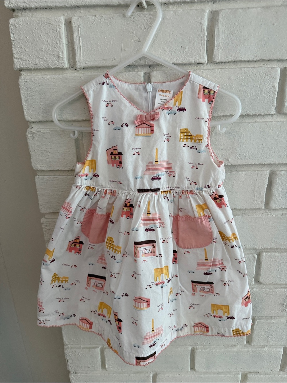 Gymboree White Dress with Pink & Yellow City Print